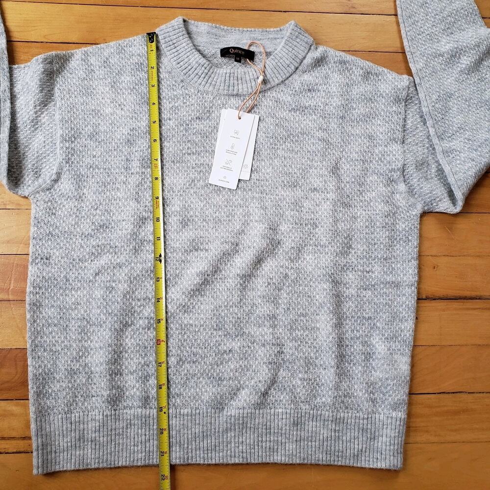 Quince Baby Alpaca Wool Diamond Stitch Crew Light Gray Sweater Medium NWT - Picture 7 of 12